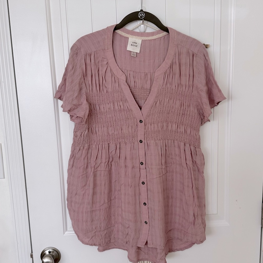 Knox Rose peasant blouse tunic shirred mauvey pink large
